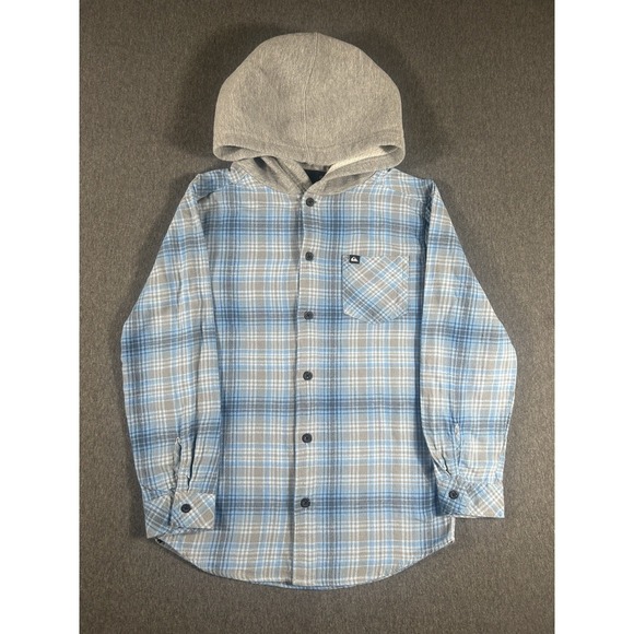Quiksilver Other - Quiksilver Boys Blue Plaid Hooded Flannel Shirt Size M (10/12)